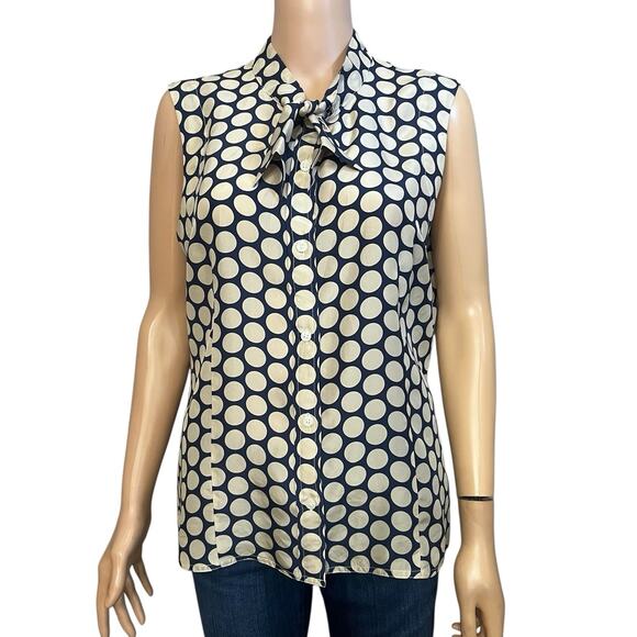 Isabella Sinclair Silk Tank Top Large Polka Dot Button Down Tied Neck Preppy - Picture 1 of 7